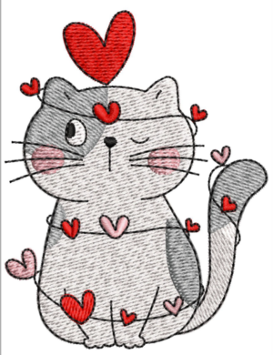 Lovely Cat Embroidery Design (2 sizes)-EmbDesignStock