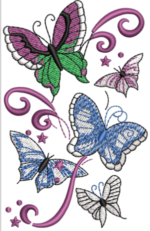 Flowers of Butterfly Embroidery Design (2 sizes)-EmbDesignStock