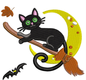 Broom Cat Embroidery Design (2 sizes)-EmbDesignStock